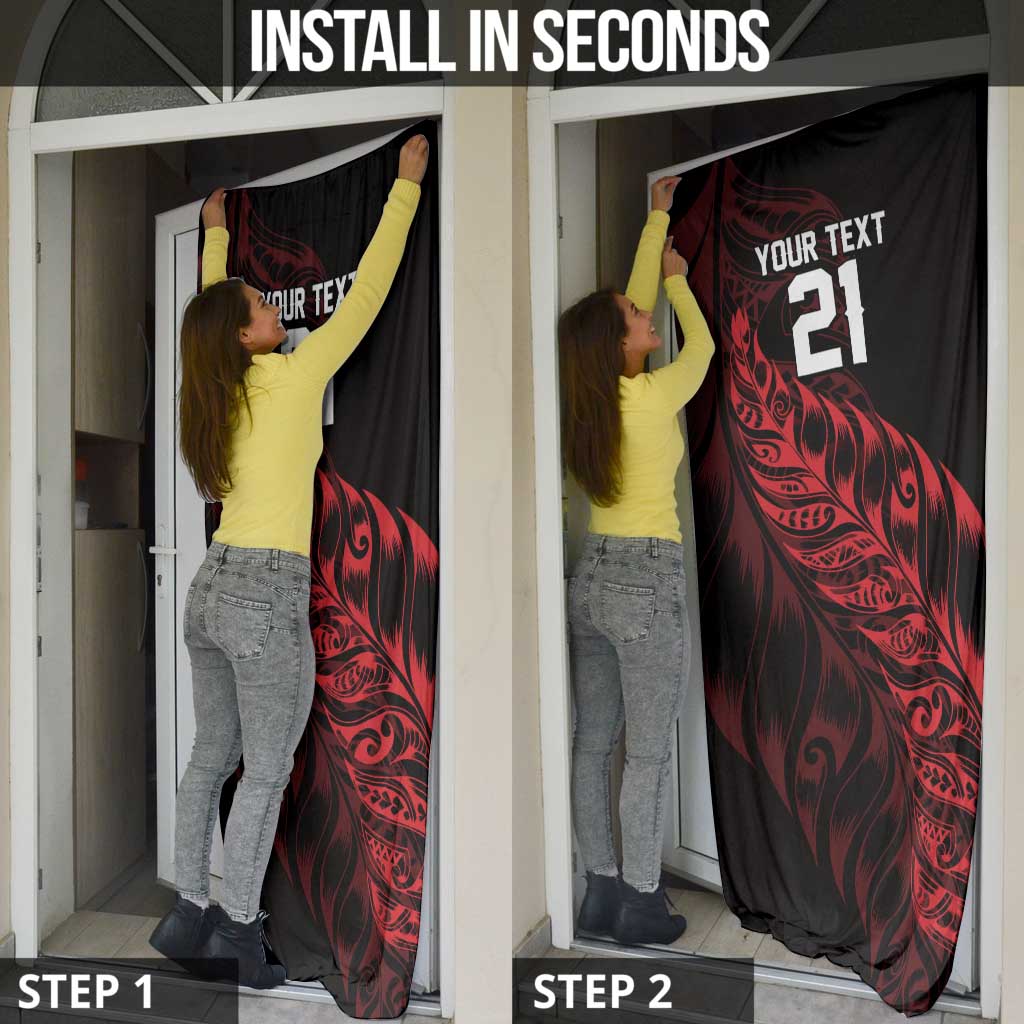 New Zealand Lawn Bowls Custom Door Cover Red Maori Warrior Tribal Silver Fern - Polynesian Pride