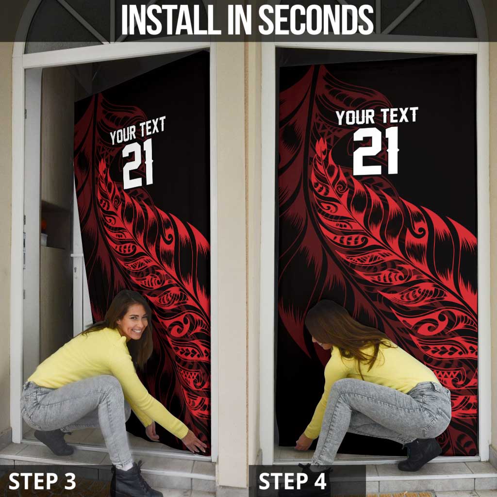 New Zealand Lawn Bowls Custom Door Cover Red Maori Warrior Tribal Silver Fern - Polynesian Pride