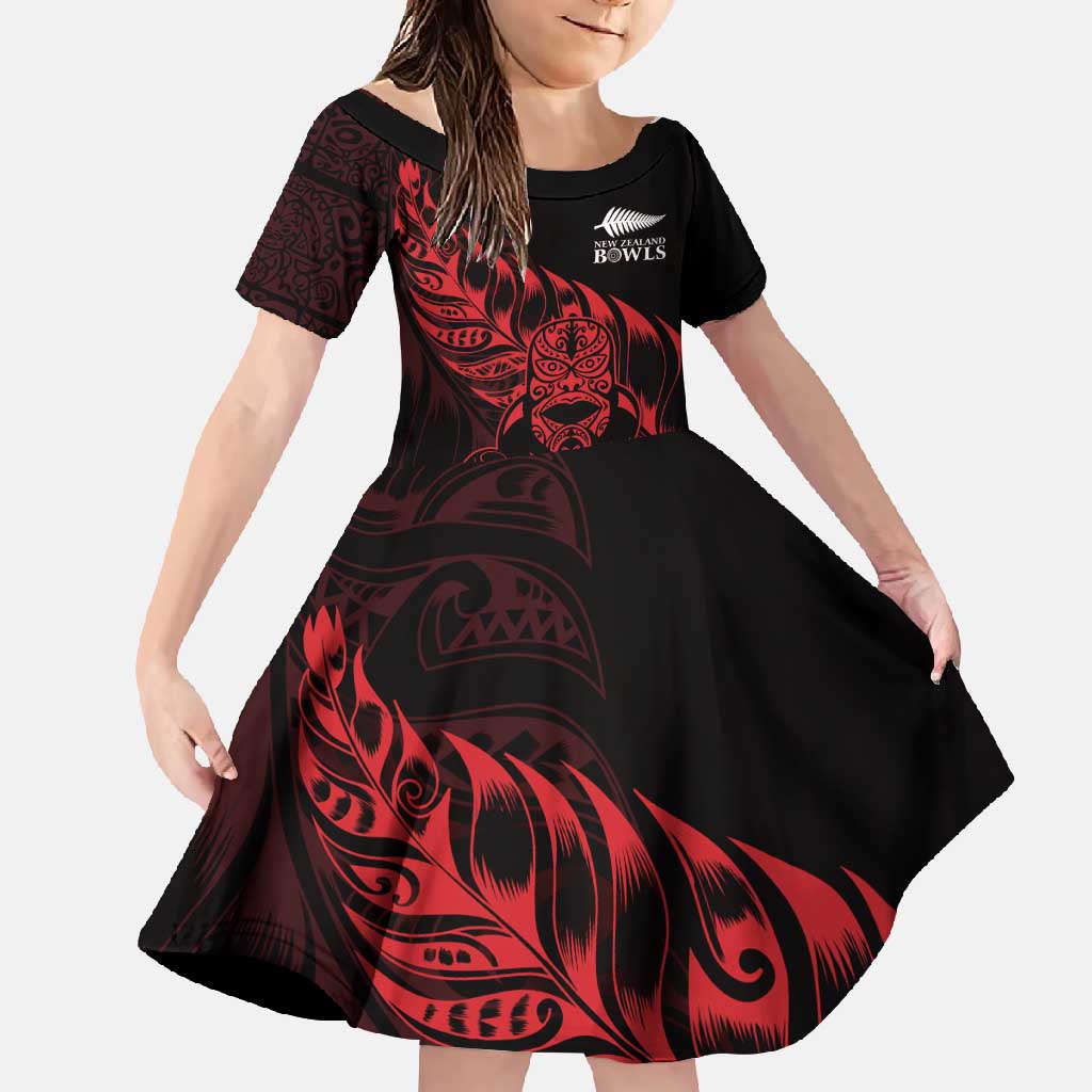 New Zealand Lawn Bowls Custom Family Matching Long Sleeve Bodycon Dress and Hawaiian Shirt Red Maori Warrior Tribal Silver Fern - Polynesian Pride