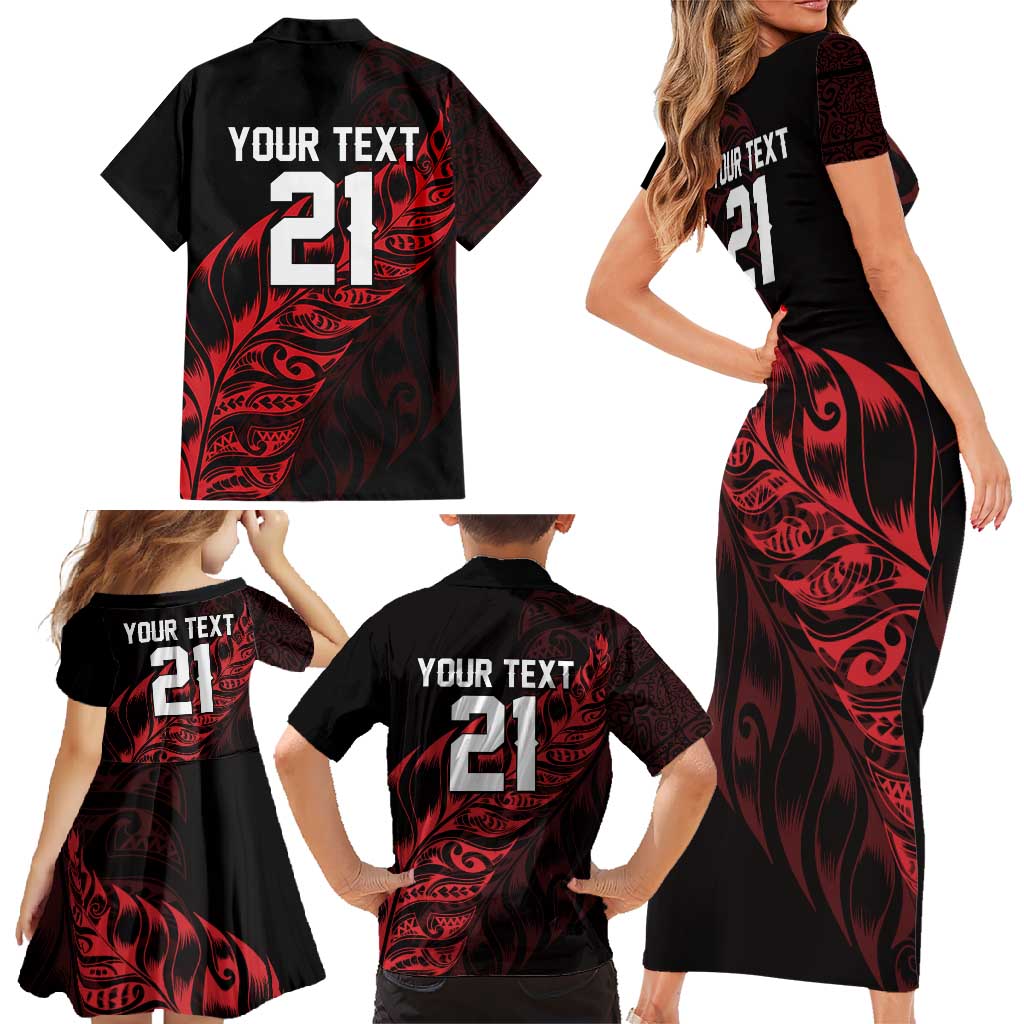 New Zealand Lawn Bowls Custom Family Matching Short Sleeve Bodycon Dress and Hawaiian Shirt Red Maori Warrior Tribal Silver Fern - Polynesian Pride