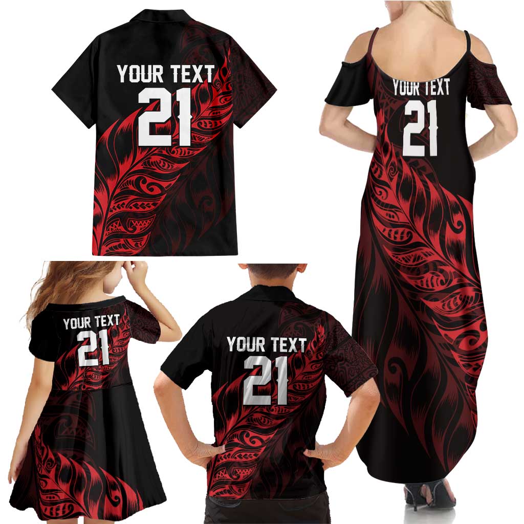 New Zealand Lawn Bowls Custom Family Matching Summer Maxi Dress and Hawaiian Shirt Red Maori Warrior Tribal Silver Fern - Polynesian Pride
