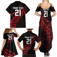 New Zealand Lawn Bowls Custom Family Matching Summer Maxi Dress and Hawaiian Shirt Red Maori Warrior Tribal Silver Fern - Polynesian Pride
