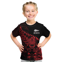 New Zealand Lawn Bowls Custom Kid T Shirt Red Maori Warrior Tribal Silver Fern - Polynesian Pride