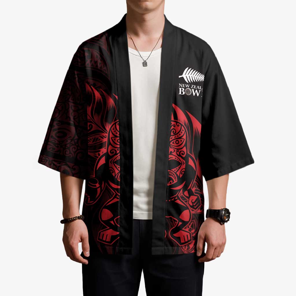 New Zealand Lawn Bowls Custom Kimono Red Maori Warrior Tribal Silver Fern - Polynesian Pride