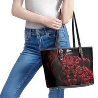 New Zealand Lawn Bowls Leather Tote Bag Red Maori Warrior Tribal Silver Fern - Polynesian Pride