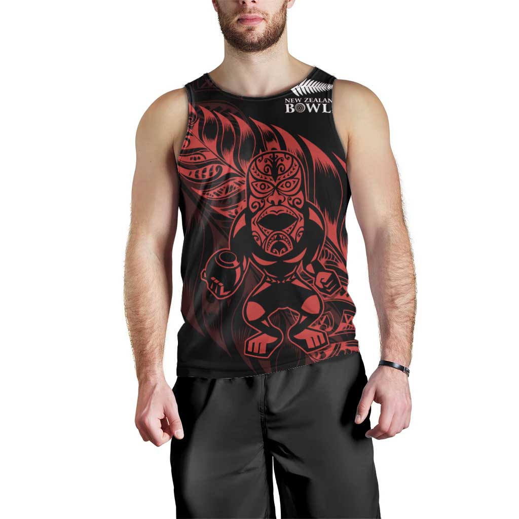 New Zealand Lawn Bowls Custom Men Tank Top Red Maori Warrior Tribal Silver Fern - Polynesian Pride