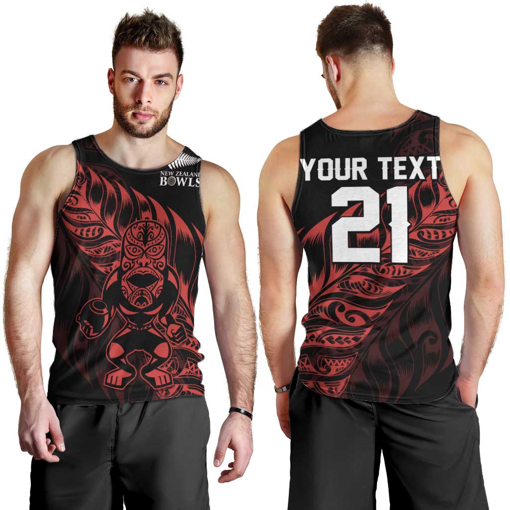 New Zealand Lawn Bowls Custom Men Tank Top Red Maori Warrior Tribal Silver Fern - Polynesian Pride