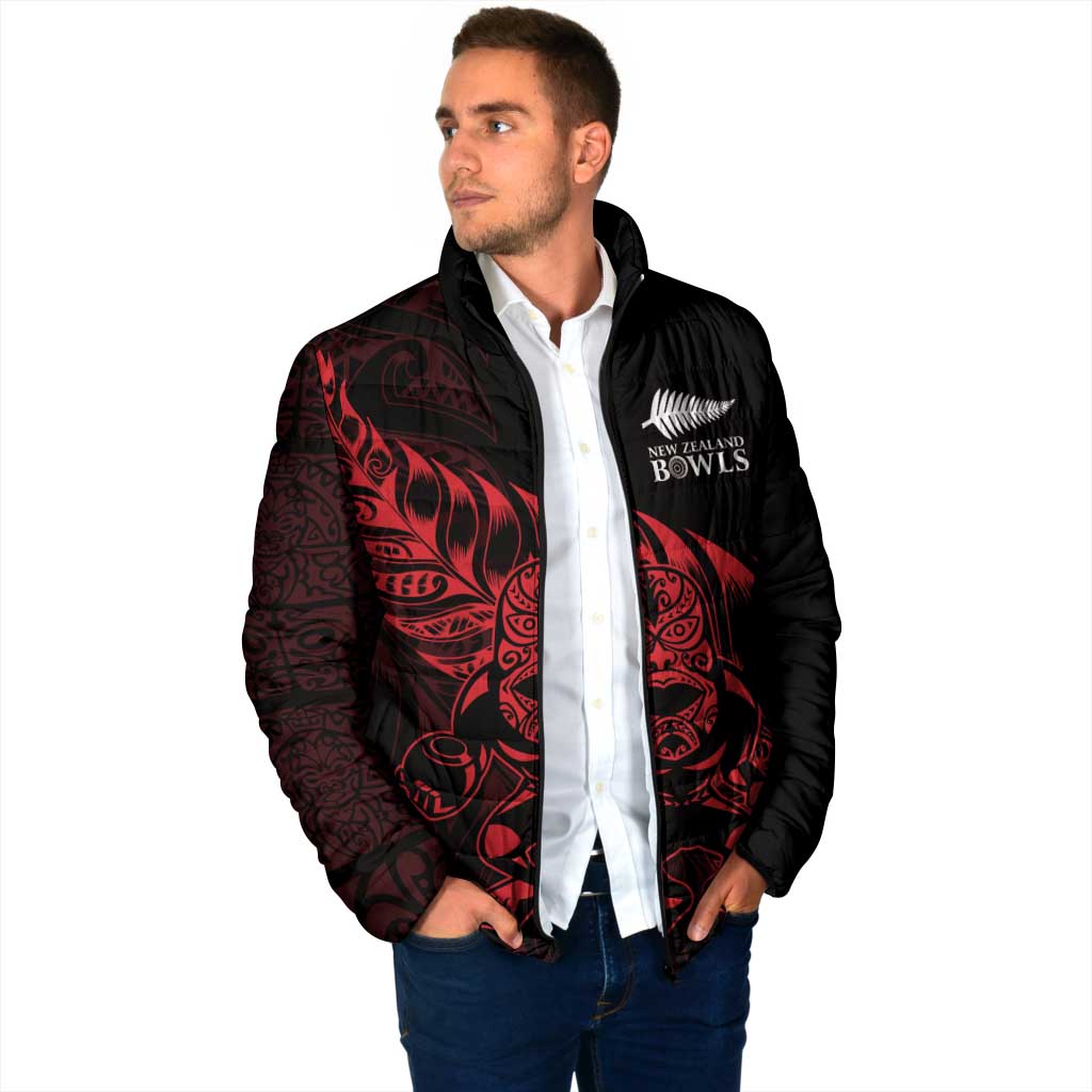 New Zealand Lawn Bowls Custom Padded Jacket Red Maori Warrior Tribal Silver Fern - Polynesian Pride
