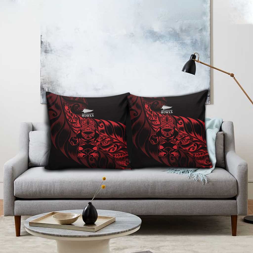New Zealand Lawn Bowls Pillow Cover Red Maori Warrior Tribal Silver Fern - Polynesian Pride