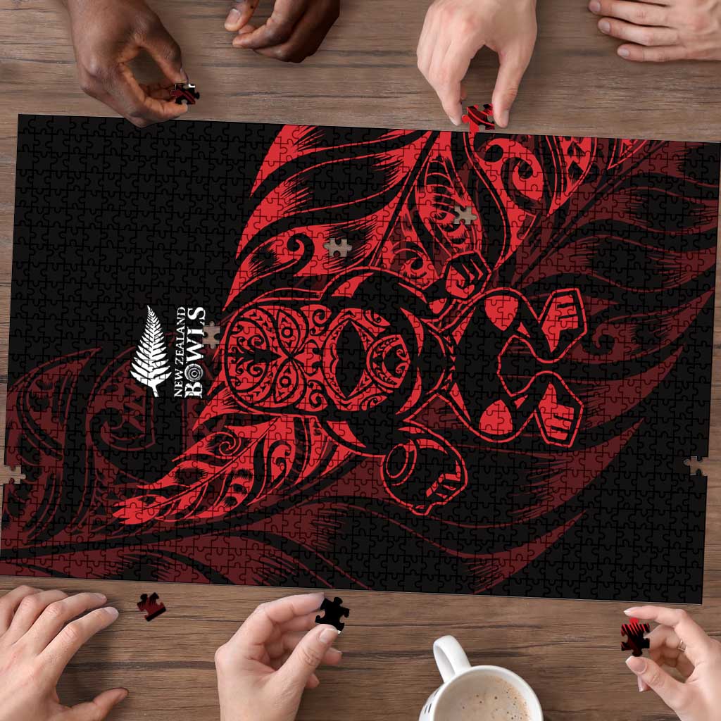 New Zealand Lawn Bowls Puzzle Red Maori Warrior Tribal Silver Fern - Polynesian Pride