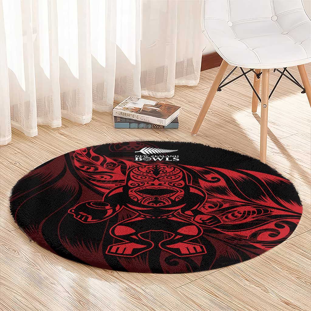 New Zealand Lawn Bowls Round Carpet Red Maori Warrior Tribal Silver Fern - Polynesian Pride