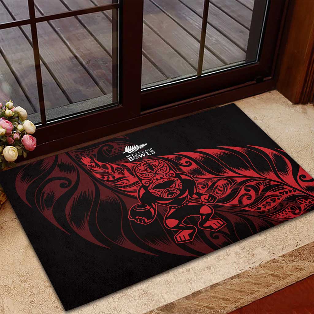 New Zealand Lawn Bowls Rubber Doormat Red Maori Warrior Tribal Silver Fern - Polynesian Pride