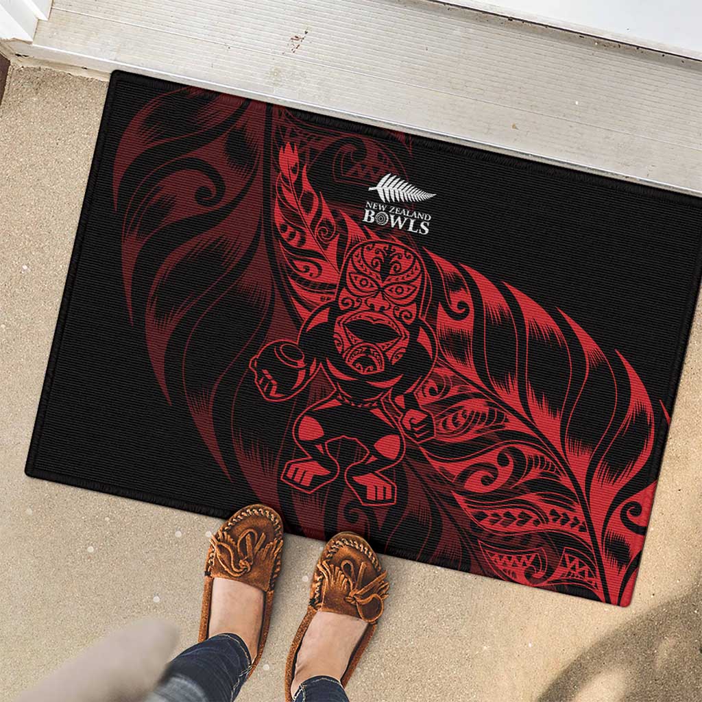 New Zealand Lawn Bowls Rubber Doormat Red Maori Warrior Tribal Silver Fern - Polynesian Pride