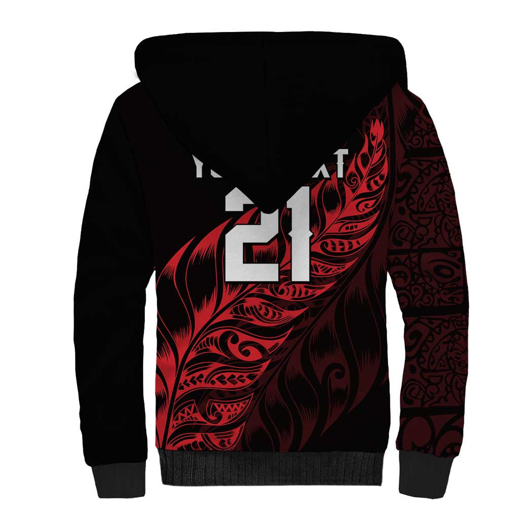 New Zealand Lawn Bowls Custom Sherpa Hoodie Red Maori Warrior Tribal Silver Fern - Polynesian Pride