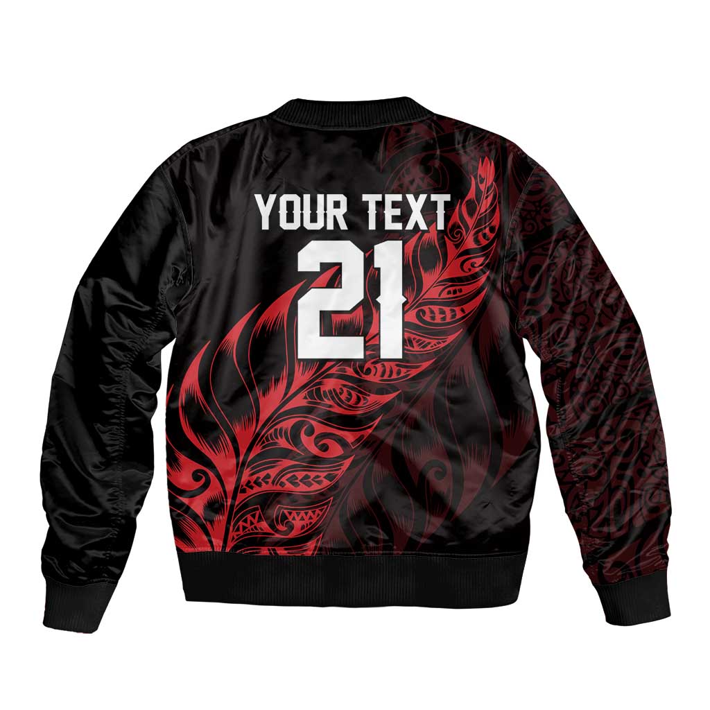 New Zealand Lawn Bowls Custom Sleeve Zip Bomber Jacket Red Maori Warrior Tribal Silver Fern - Polynesian Pride