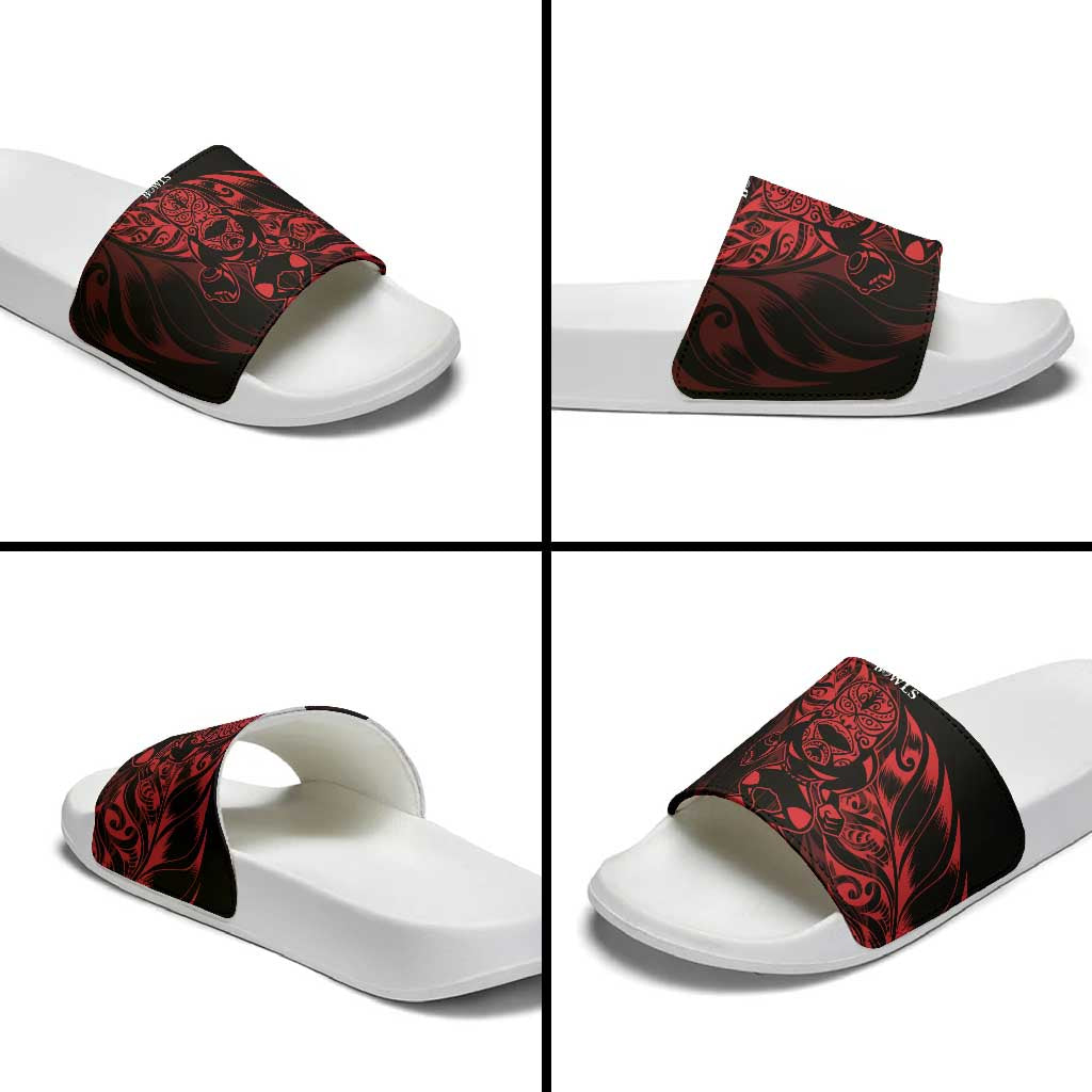 New Zealand Lawn Bowls Slide Sandals Red Maori Warrior Tribal Silver Fern - Polynesian Pride