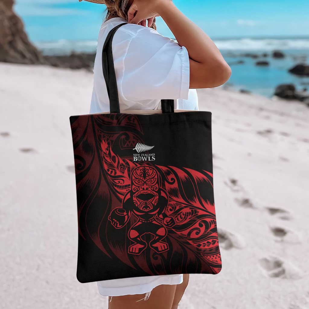 New Zealand Lawn Bowls Tote Bag Red Maori Warrior Tribal Silver Fern - Polynesian Pride