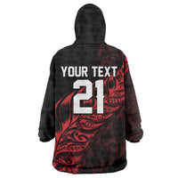 New Zealand Lawn Bowls Custom Wearable Blanket Hoodie Red Maori Warrior Tribal Silver Fern - Polynesian Pride
