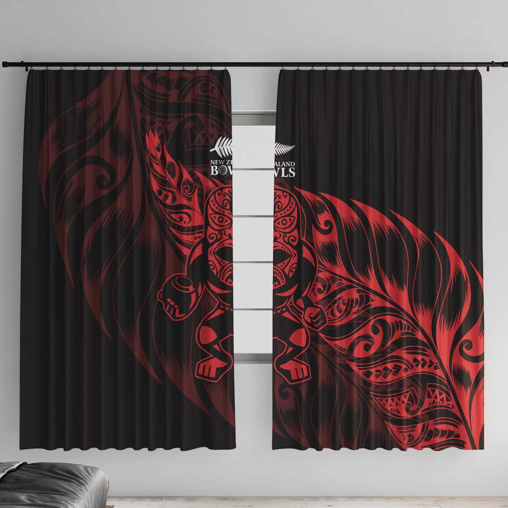 New Zealand Lawn Bowls Window Curtain Red Maori Warrior Tribal Silver Fern - Polynesian Pride