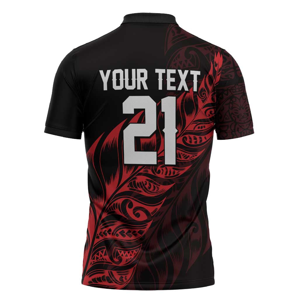 New Zealand Lawn Bowls Custom Zipper Polo Shirt Red Maori Warrior Tribal Silver Fern - Polynesian Pride