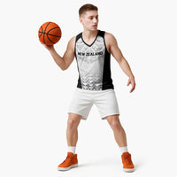 World Football 2026 New Zealand Custom Basketball Jersey All White Fern Maori Tribal LT9 - Polynesian Pride