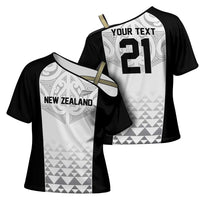 World Football 2026 New Zealand Custom Cross Shoulder Shirt All White Fern Maori Tribal LT9 - Polynesian Pride