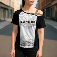World Football 2026 New Zealand Custom Cross Shoulder Shirt All White Fern Maori Tribal LT9 - Polynesian Pride