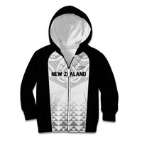 World Football 2026 New Zealand Custom Kid Hoodie All White Fern Maori Tribal LT9 Zip Hoodie White - Polynesian Pride