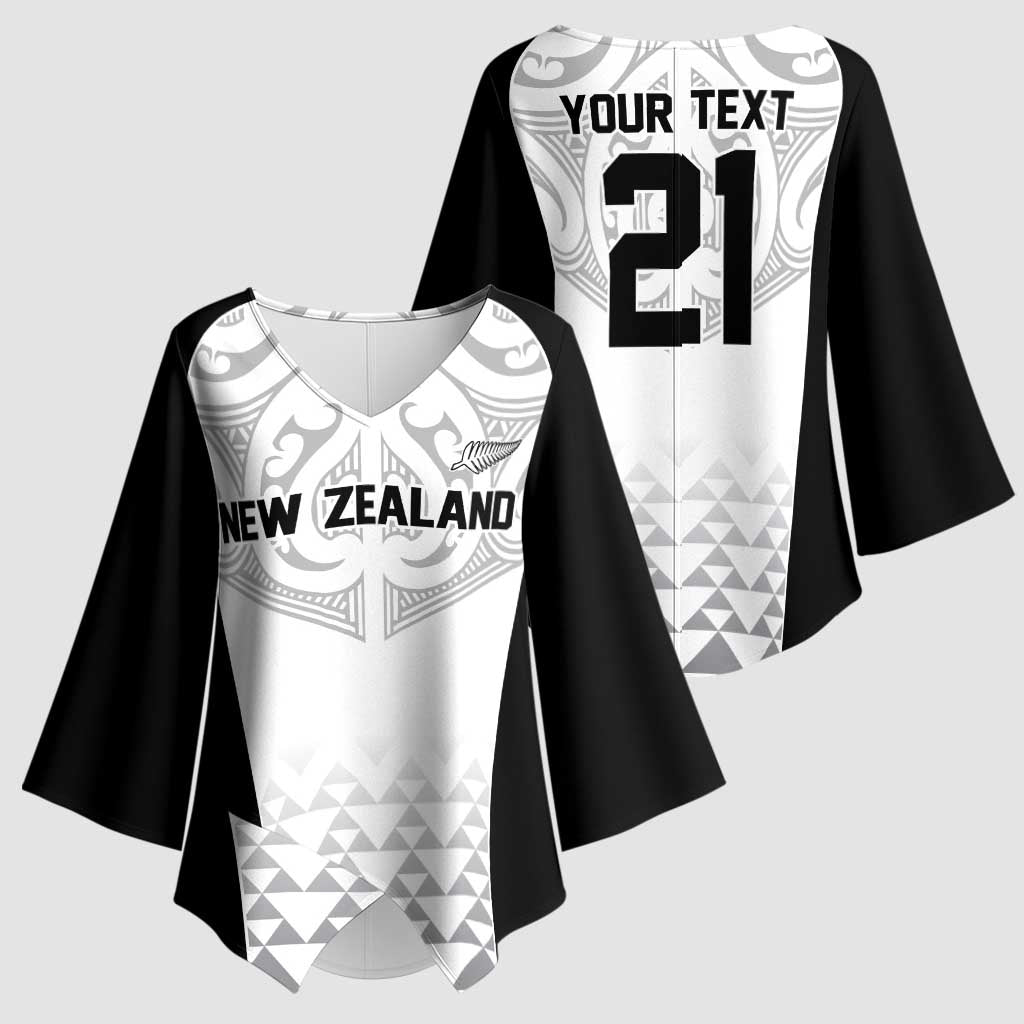 World Football 2026 New Zealand Custom Kimono Sleeve Blouse All White Fern Maori Tribal LT9 - Polynesian Pride
