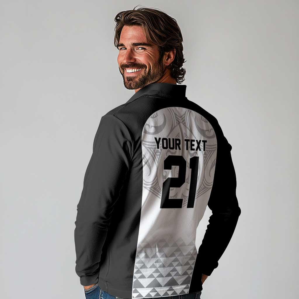 World Football 2026 New Zealand Custom Long Sleeve Polo Shirt All White Fern Maori Tribal LT9 - Polynesian Pride