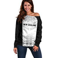 World Football 2026 New Zealand Custom Off Shoulder Sweater All White Fern Maori Tribal LT9 Women White - Polynesian Pride