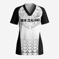 World Football 2026 New Zealand Custom Scrub Top All White Fern Maori Tribal LT9 Adult White - Polynesian Pride