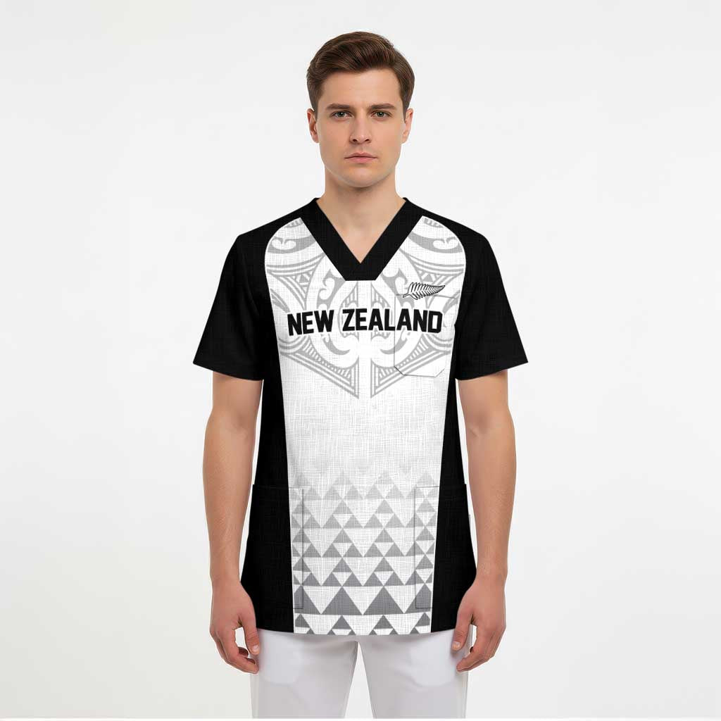 World Football 2026 New Zealand Custom Scrub Top All White Fern Maori Tribal LT9 - Polynesian Pride