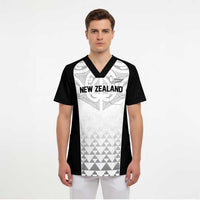 World Football 2026 New Zealand Custom Scrub Top All White Fern Maori Tribal LT9 - Polynesian Pride