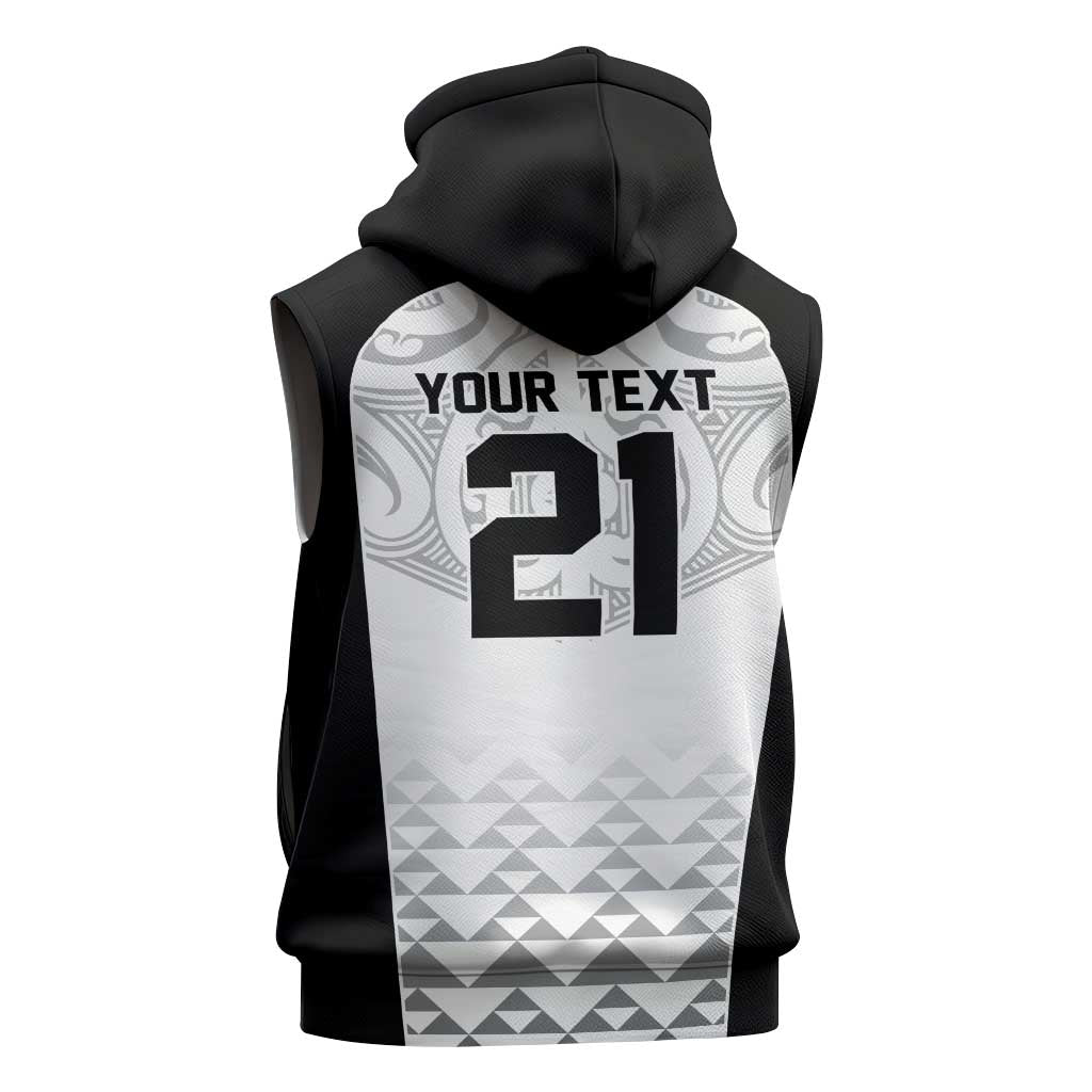 World Football 2026 New Zealand Custom Sleeveless Zip Hoodie All White Fern Maori Tribal LT9 - Polynesian Pride