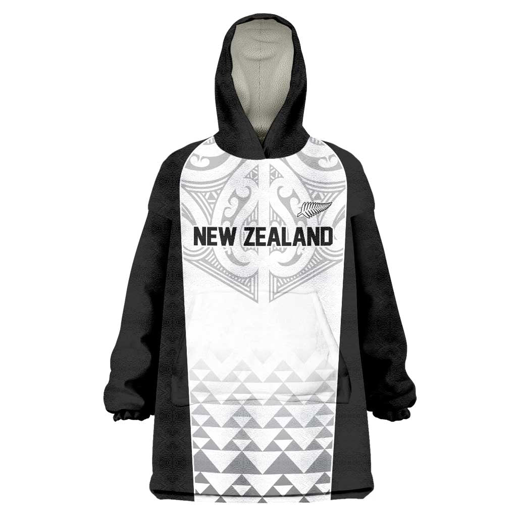 World Football 2026 New Zealand Custom Wearable Blanket Hoodie All White Fern Maori Tribal LT9 One Size White - Polynesian Pride