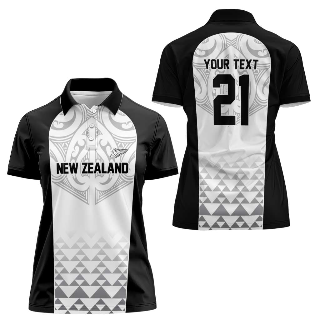 World Football 2026 New Zealand Custom Women Polo Shirt All White Fern Maori Tribal LT9 - Polynesian Pride