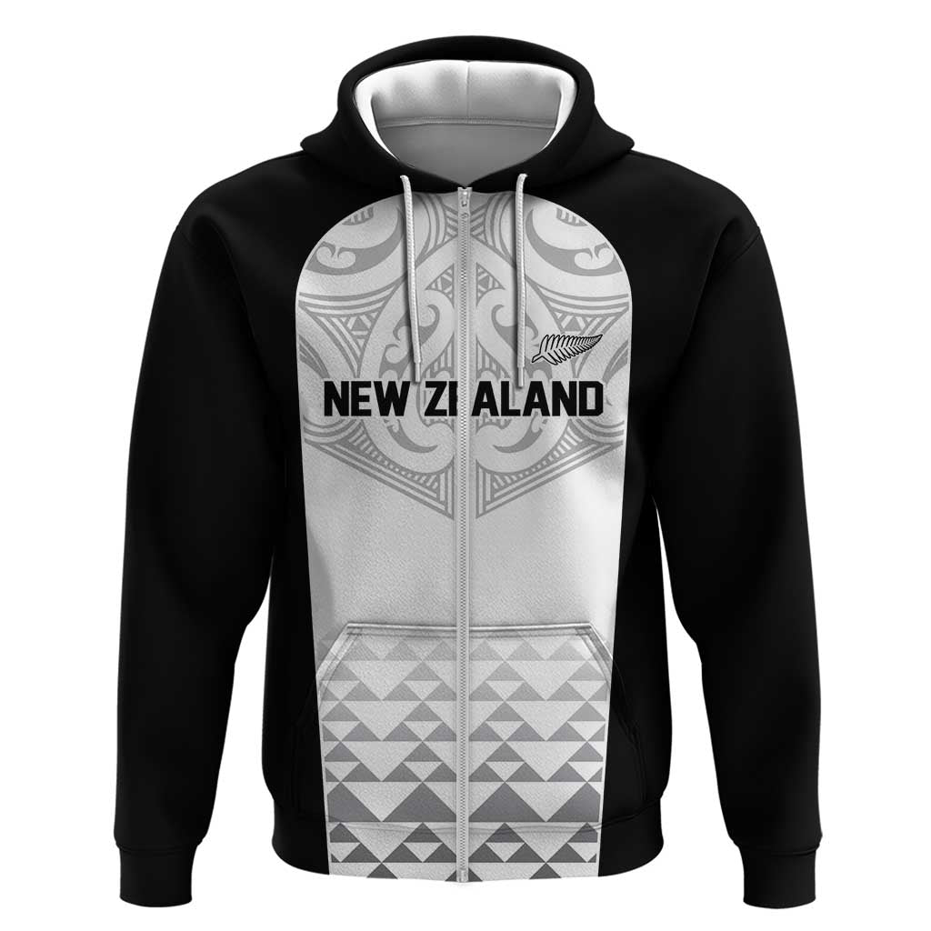 World Football 2026 New Zealand Custom Zip Hoodie All White Fern Maori Tribal LT9 Zip Hoodie White - Polynesian Pride