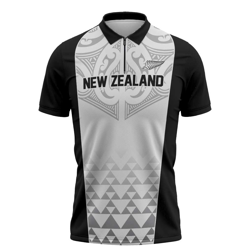 World Football 2026 New Zealand Custom Zipper Polo Shirt All White Fern Maori Tribal LT9 White - Polynesian Pride