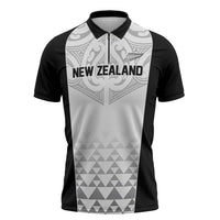World Football 2026 New Zealand Custom Zipper Polo Shirt All White Fern Maori Tribal LT9 White - Polynesian Pride