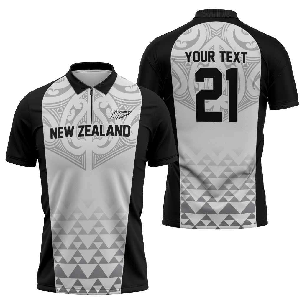 World Football 2026 New Zealand Custom Zipper Polo Shirt All White Fern Maori Tribal LT9 - Polynesian Pride