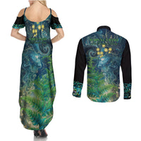 New Zealand Matariki Waipuna-a-rangi Couples Matching Summer Maxi Dress and Long Sleeve Button Shirt He Roimata o Rangi LT9 - Polynesian Pride