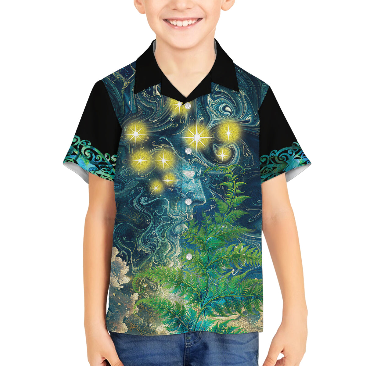 New Zealand Matariki Waipuna-a-rangi Family Matching Off Shoulder Short Dress and Hawaiian Shirt He Roimata o Rangi
