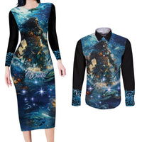 New Zealand Matariki Waita Couples Matching Long Sleeve Bodycon Dress and Long Sleeve Button Shirt The Way Of The Water LT9 Black - Polynesian Pride