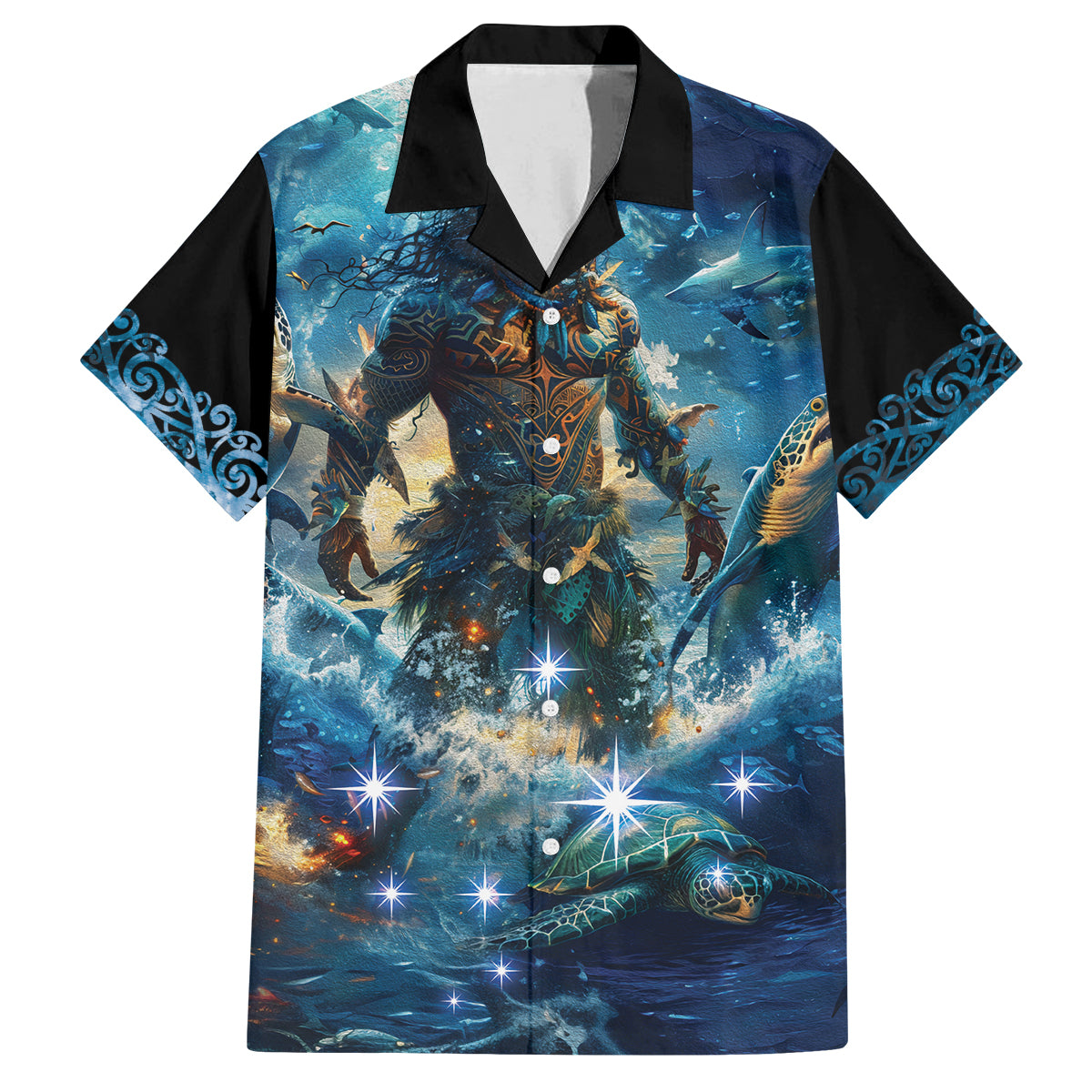 New Zealand Matariki Waita Family Matching Puletasi and Hawaiian Shirt The Way Of The Water LT9 Dad's Shirt - Short Sleeve Black - Polynesian Pride