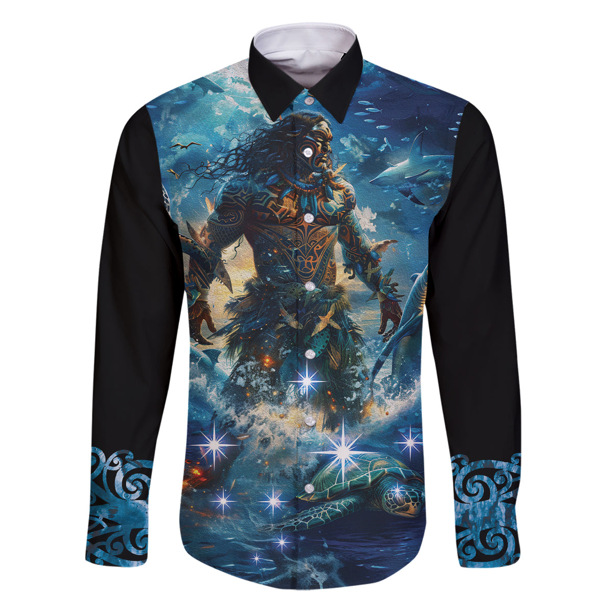 New Zealand Matariki Waita Family Matching Puletasi and Hawaiian Shirt The Way Of The Water LT9 Dad's Shirt - Long Sleeve Black - Polynesian Pride