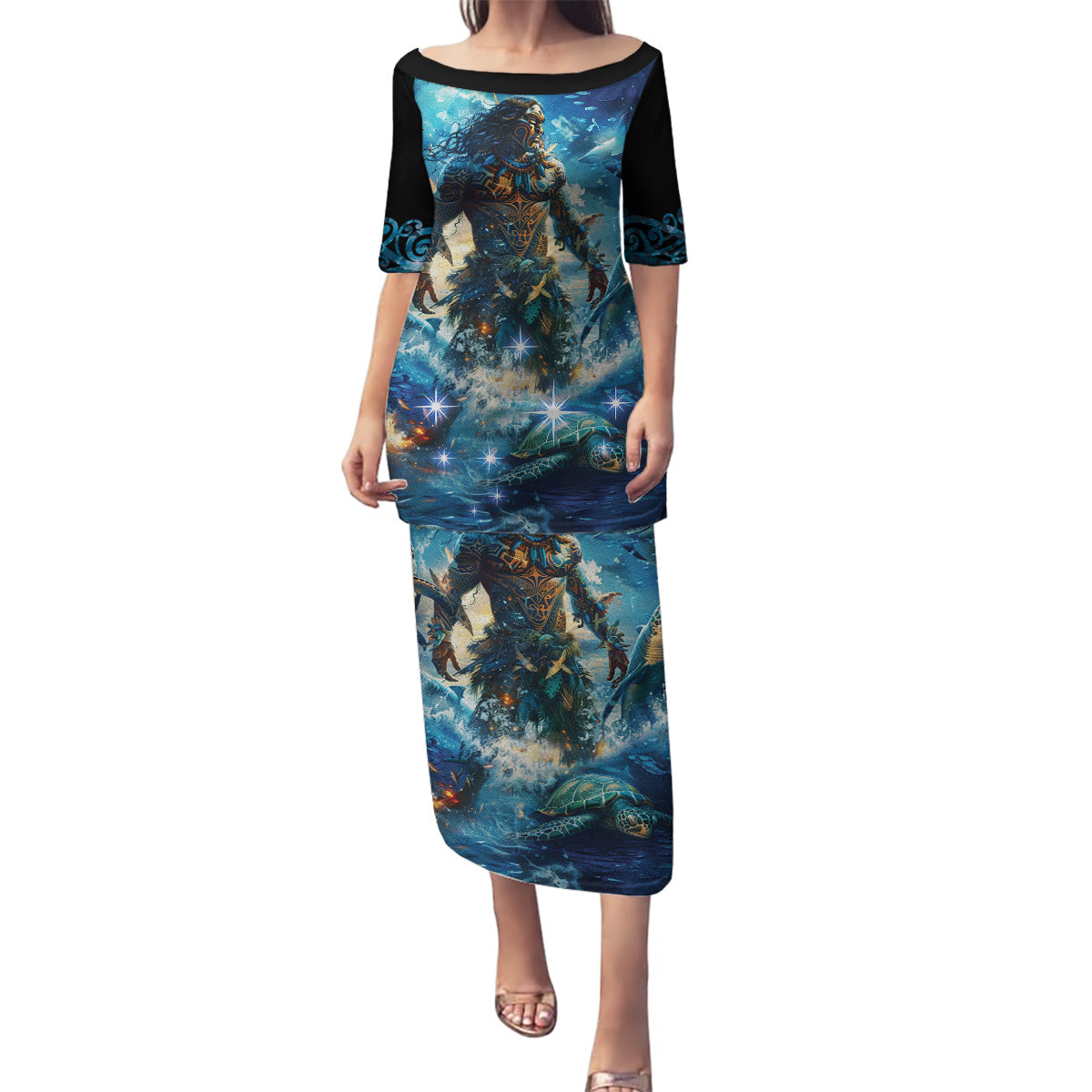 New Zealand Matariki Waita Family Matching Puletasi and Hawaiian Shirt The Way Of The Water LT9 Mom's Dress Black - Polynesian Pride