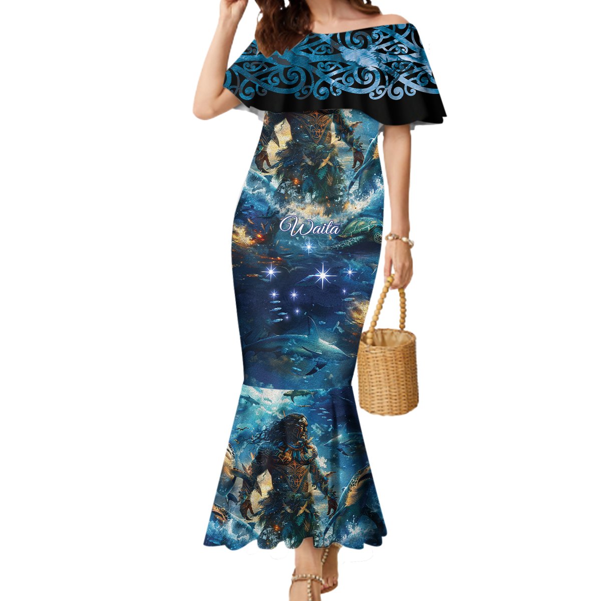 New Zealand Matariki Waita Mermaid Dress The Way Of The Water LT9 Women Black - Polynesian Pride
