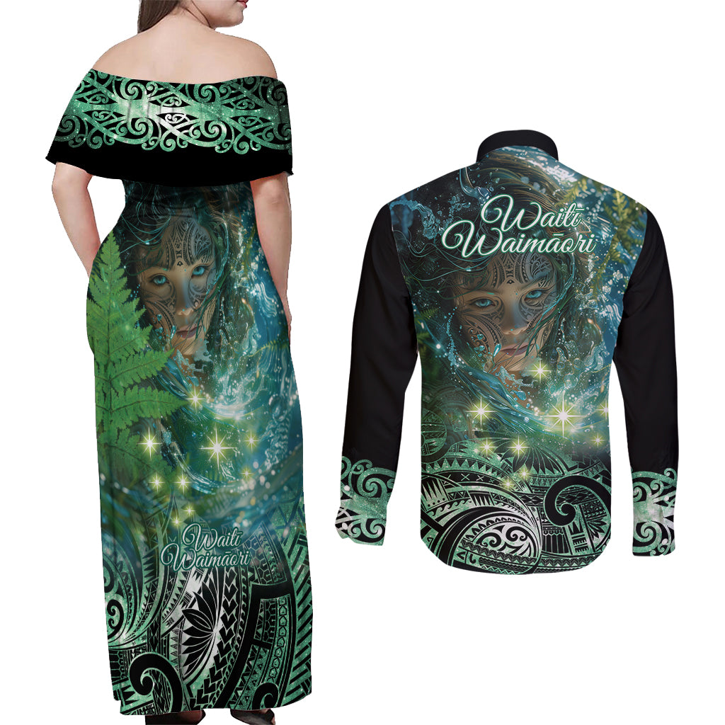 New Zealand Matariki Waiti Couples Matching Off Shoulder Maxi Dress and Long Sleeve Button Shirt Waimori and The Origin Of Life LT9 - Polynesian Pride