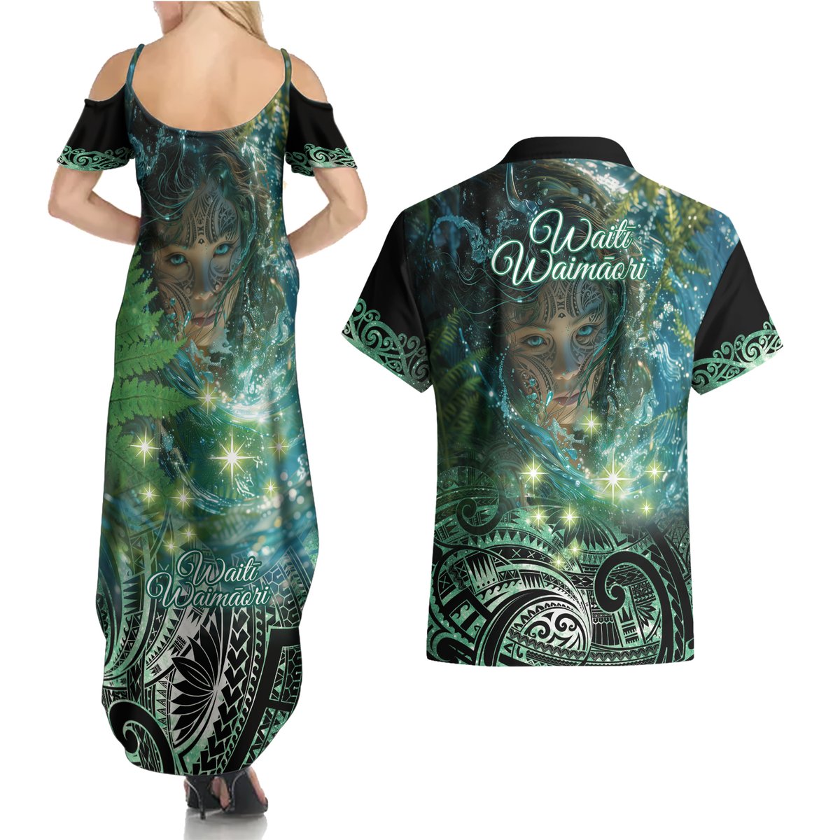 New Zealand Matariki Waiti Couples Matching Summer Maxi Dress and Hawaiian Shirt Waimori and The Origin Of Life LT9 - Polynesian Pride